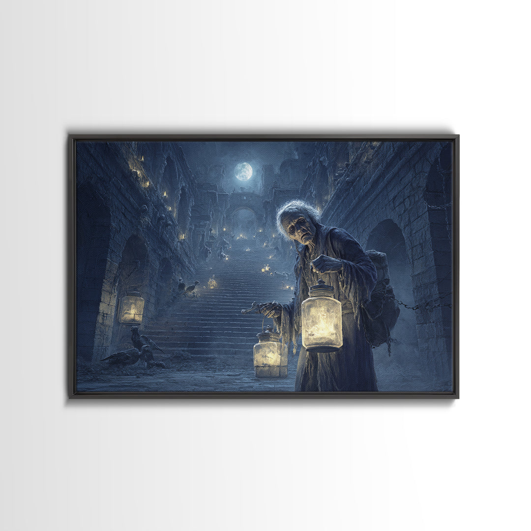 The Soul Collector, Architectural Etching Art, Landscape Wall Art, Dark Fantasy Wall Art, Framed Canvas Print