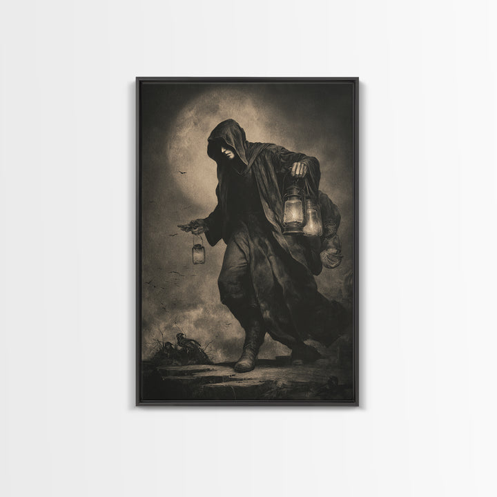 The Soul Collector, Dark Symbolist Art, Vertical Wall Art, Dark Fantasy Wall Art, Canvas Print, Halloween Wall Art