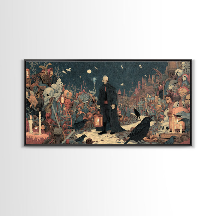 The Soul Collector, Grotesque Carnival Art, Wide Panoramic Art, Gothic Horror Wall Art, Canvas Print, Halloween Wall Art