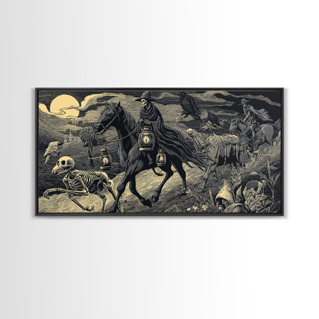 The Soul Collector, Macabre Folk Print Art, Wide Panoramic Art, Macabre Wall Art, Canvas Print, Halloween Wall Art