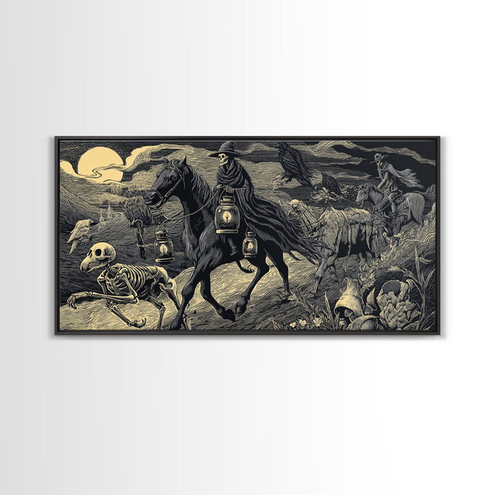 The Soul Collector, Macabre Folk Print Art, Wide Panoramic Art, Macabre Wall Art, Canvas Print, Halloween Wall Art