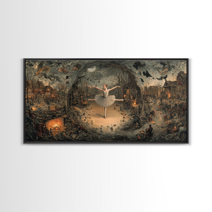 The Phantom Ballerina, Northern Renaissance Horror, Wide Panoramic Art, Dark Fantasy Wall Art, Canvas Print, Halloween Wall Art