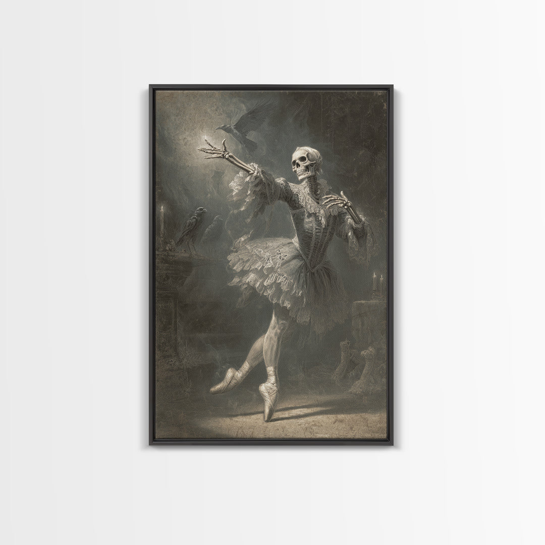 The Phantom Ballerina, Danse Macabre Art, Vertical Wall Art, Gothic Horror Wall Art, Framed Canvas Print