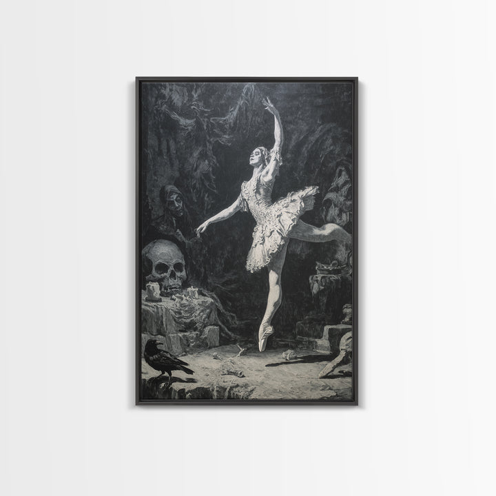 The Phantom Ballerina, Dark Romantic Horror Art, Vertical Wall Art, Dark Fantasy Wall Art, Framed Canvas Print, Halloween Wall Art