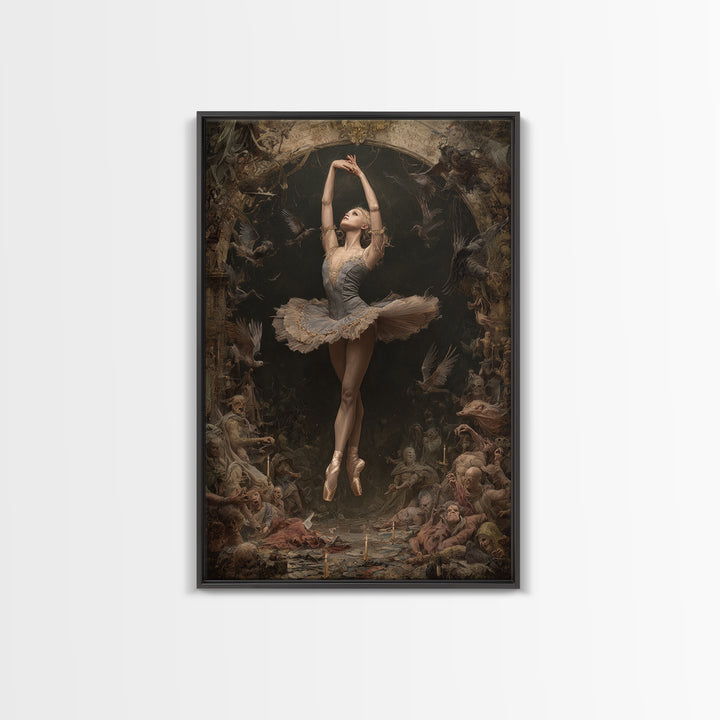 The Phantom Ballerina, Gothic Nightmare Art, Vertical Wall Art, Dark Fantasy Wall Art, Framed Canvas Print, Halloween Wall Art