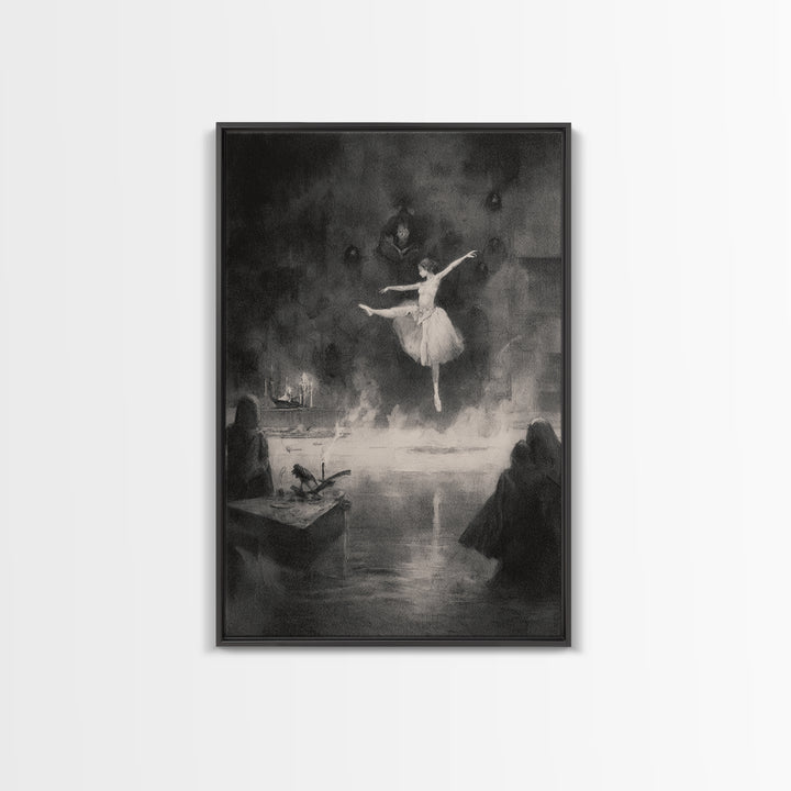 The Phantom Ballerina, Symbolist Dream Art, Vertical Wall Art, Gothic Horror Wall Art, Framed Canvas Print, Halloween Wall Art