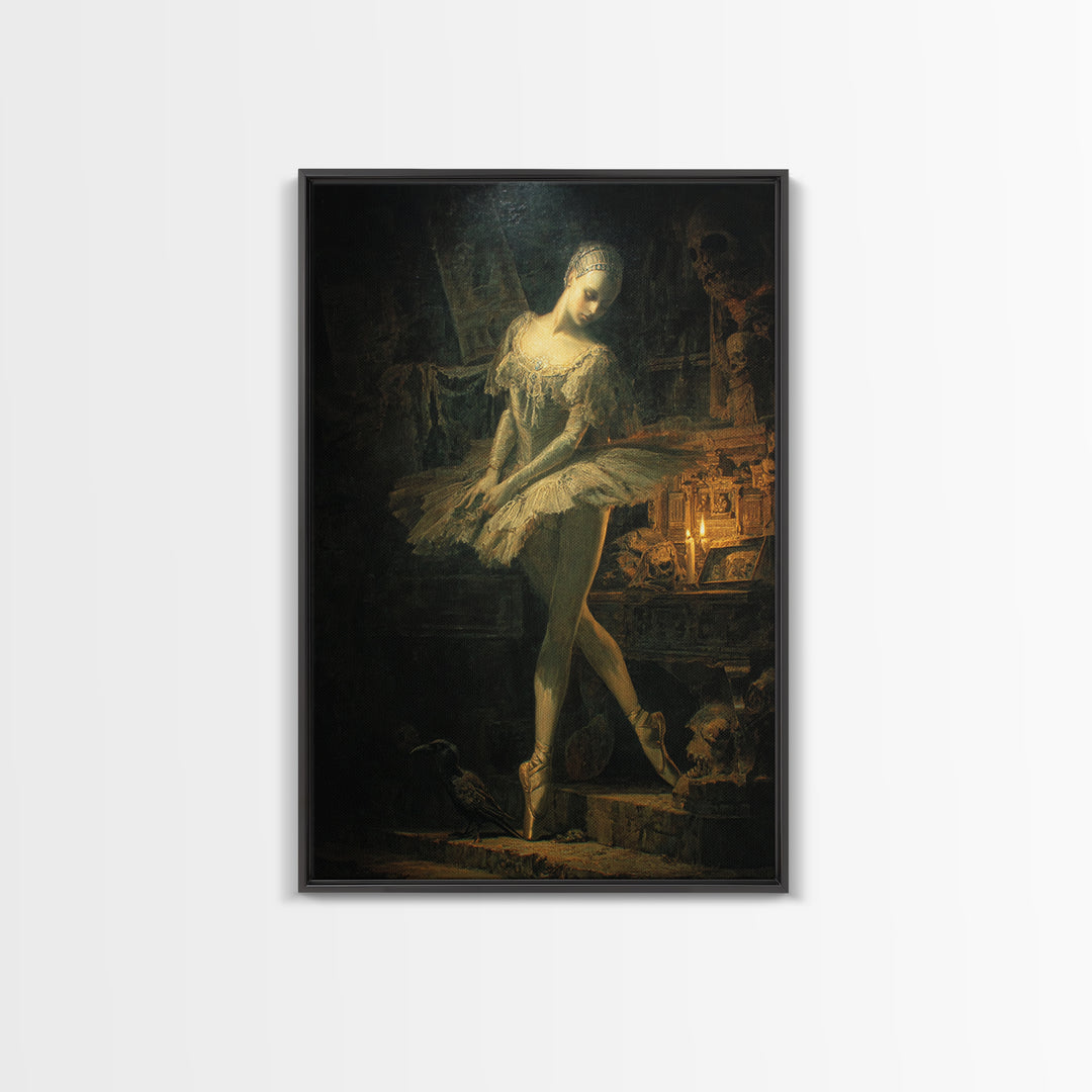 The Phantom Ballerina, Ornate Symbolist Art, Vertical Wall Art, Macabre Wall Art, Canvas Print, Halloween Wall Art, Halloween Decor