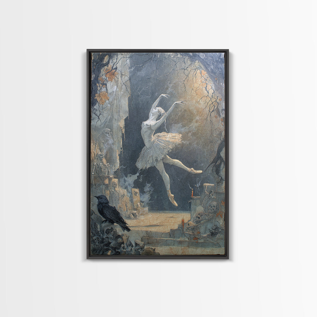 The Phantom Ballerina, Decadent Gothic Art, Vertical Wall Art, Dark Halloween Decor, Framed Canvas Print, Halloween Wall Art