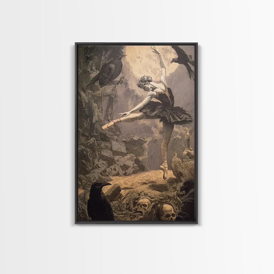 The Phantom Ballerina, Symbolist Etching Art, Vertical Wall Art, Dark Fantasy Wall Art, Framed Canvas Print, Halloween Wall Art