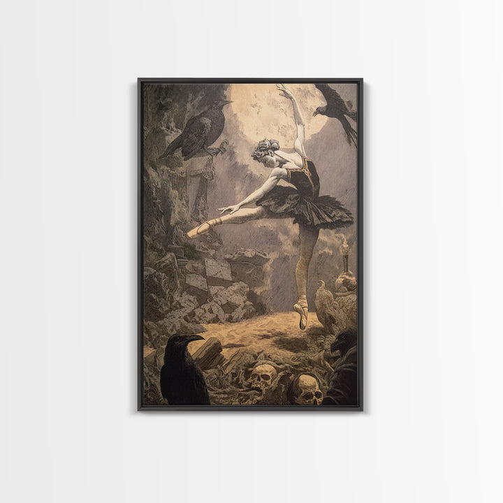 The Phantom Ballerina, Symbolist Etching Art, Vertical Wall Art, Dark Fantasy Wall Art, Framed Canvas Print, Halloween Wall Art