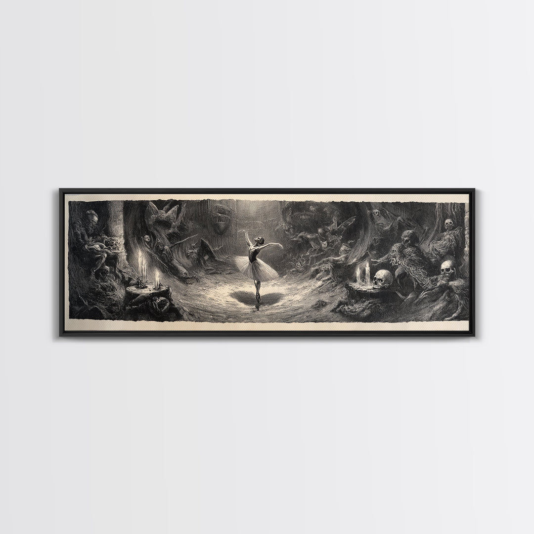 The Phantom Ballerina, Expressionist Nightmare Art, Extra Wide Wall Art, Dark Fantasy Wall Art, Framed Canvas Print, Halloween Wall Art