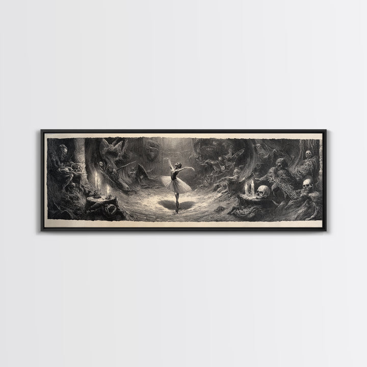 The Phantom Ballerina, Expressionist Nightmare Art, Extra Wide Wall Art, Dark Fantasy Wall Art, Framed Canvas Print, Halloween Wall Art