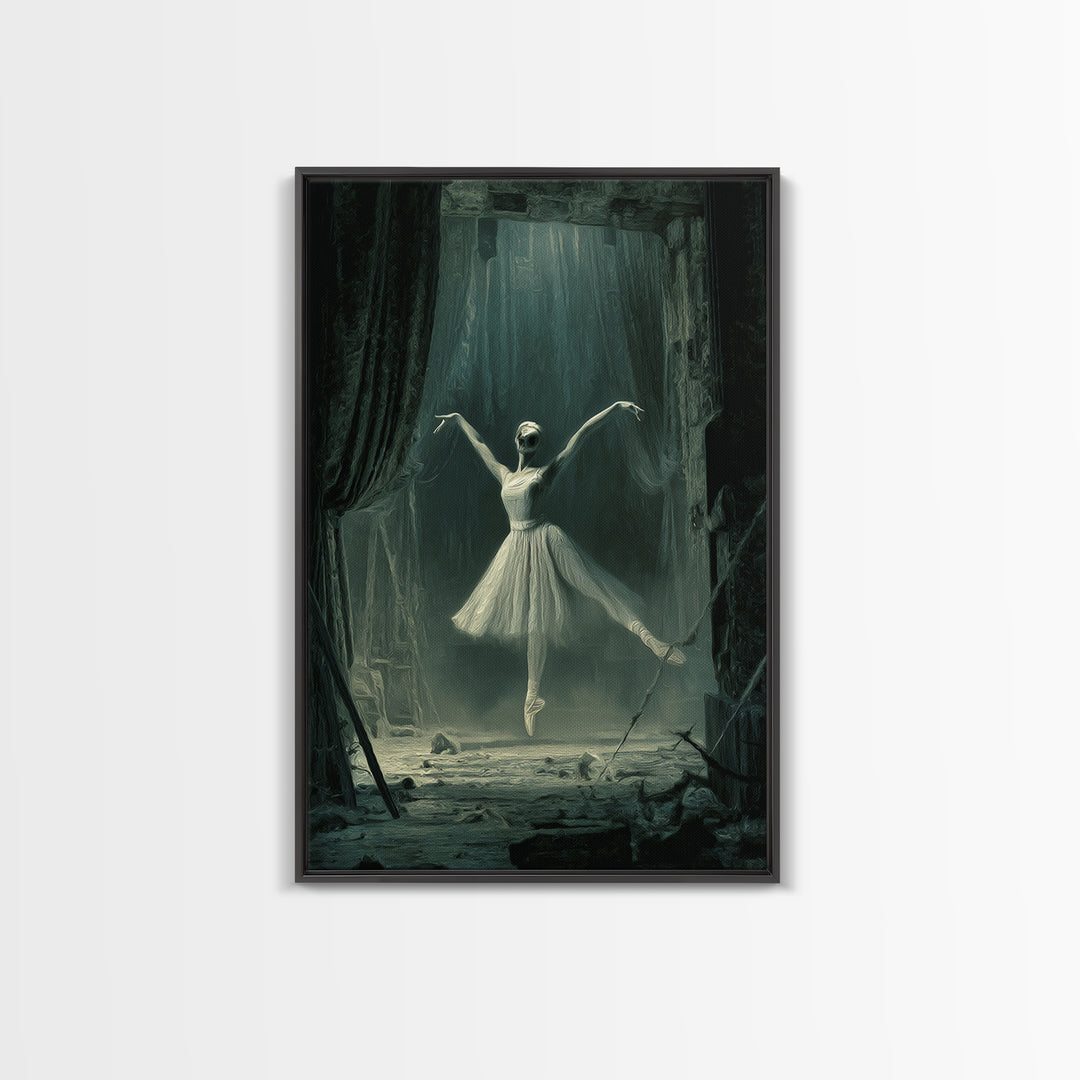 The Phantom Ballerina, Expressionist Gothic Art, Vertical Wall Art, Gothic Horror Wall Art, Framed Canvas Print, Halloween Wall Art