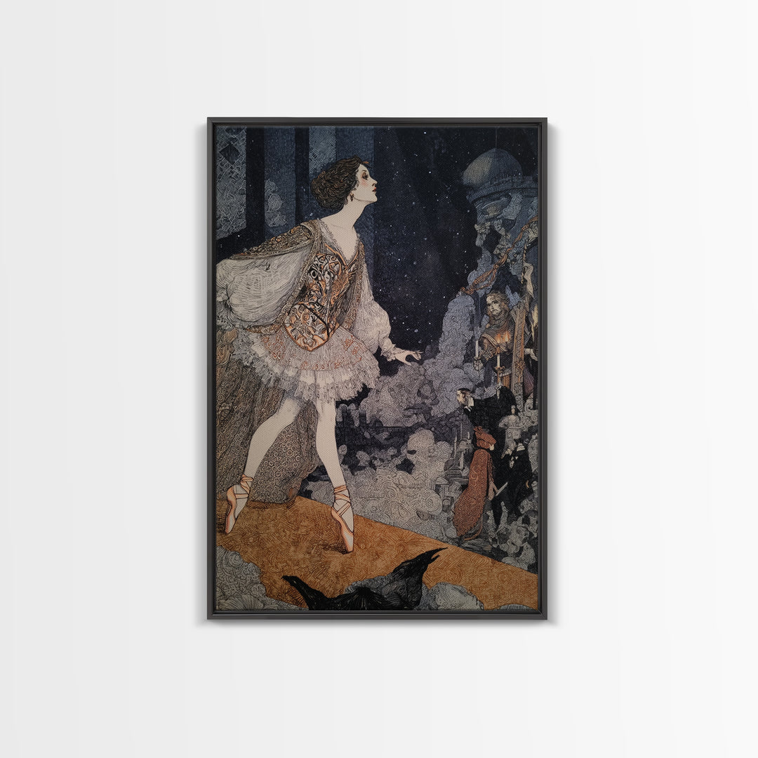 The Phantom Ballerina, Stained Glass Gothic Art, Vertical Wall Art, Dark Halloween Decor, Framed Canvas Print, Halloween Wall Art