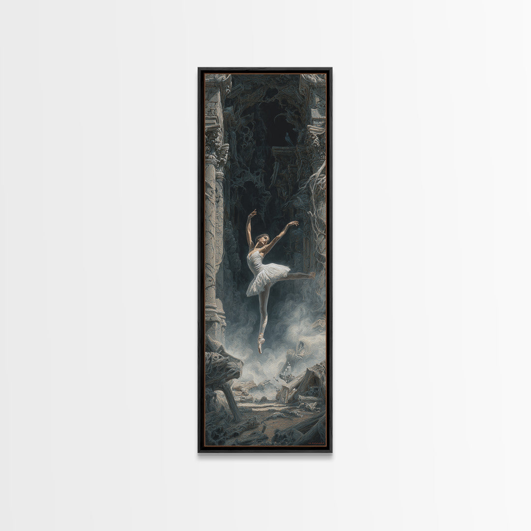 The Phantom Ballerina, Surreal Apocalyptic Art, Tall Narrow Wall Art, Gothic Horror Wall Art, Framed Canvas Print