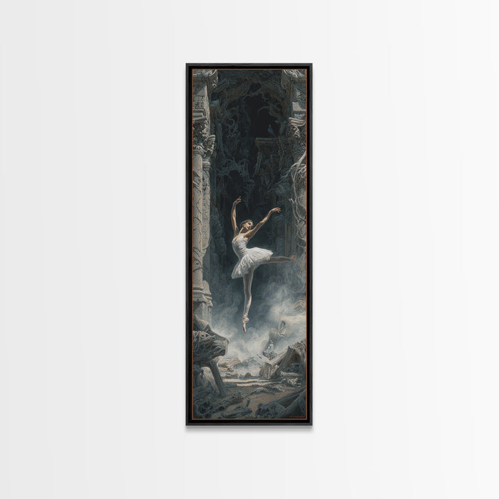 The Phantom Ballerina, Surreal Apocalyptic Art, Tall Narrow Wall Art, Gothic Horror Wall Art, Framed Canvas Print
