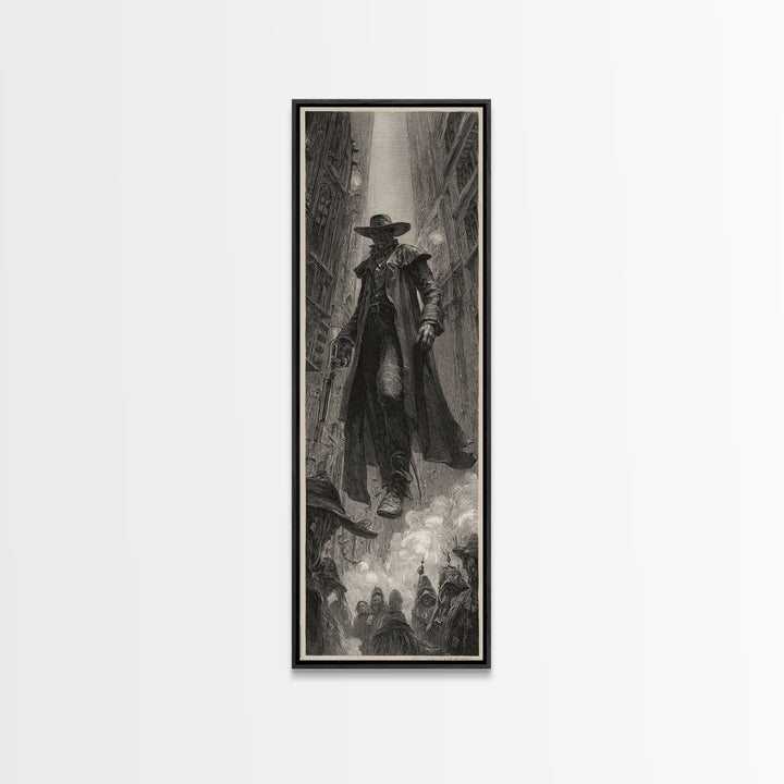 The Ghost Of The Witch Hunter, Gothic Engraving Art, Tall Narrow Wall Art, Dark Fantasy Wall Art, Canvas Print, Halloween Wall Art