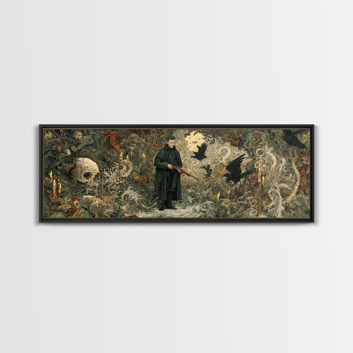 The Ghost Of The Witch Hunter, Medieval Grotesque Art, Extra Wide Wall Art, Gothic Horror Wall Art, Framed Canvas Print