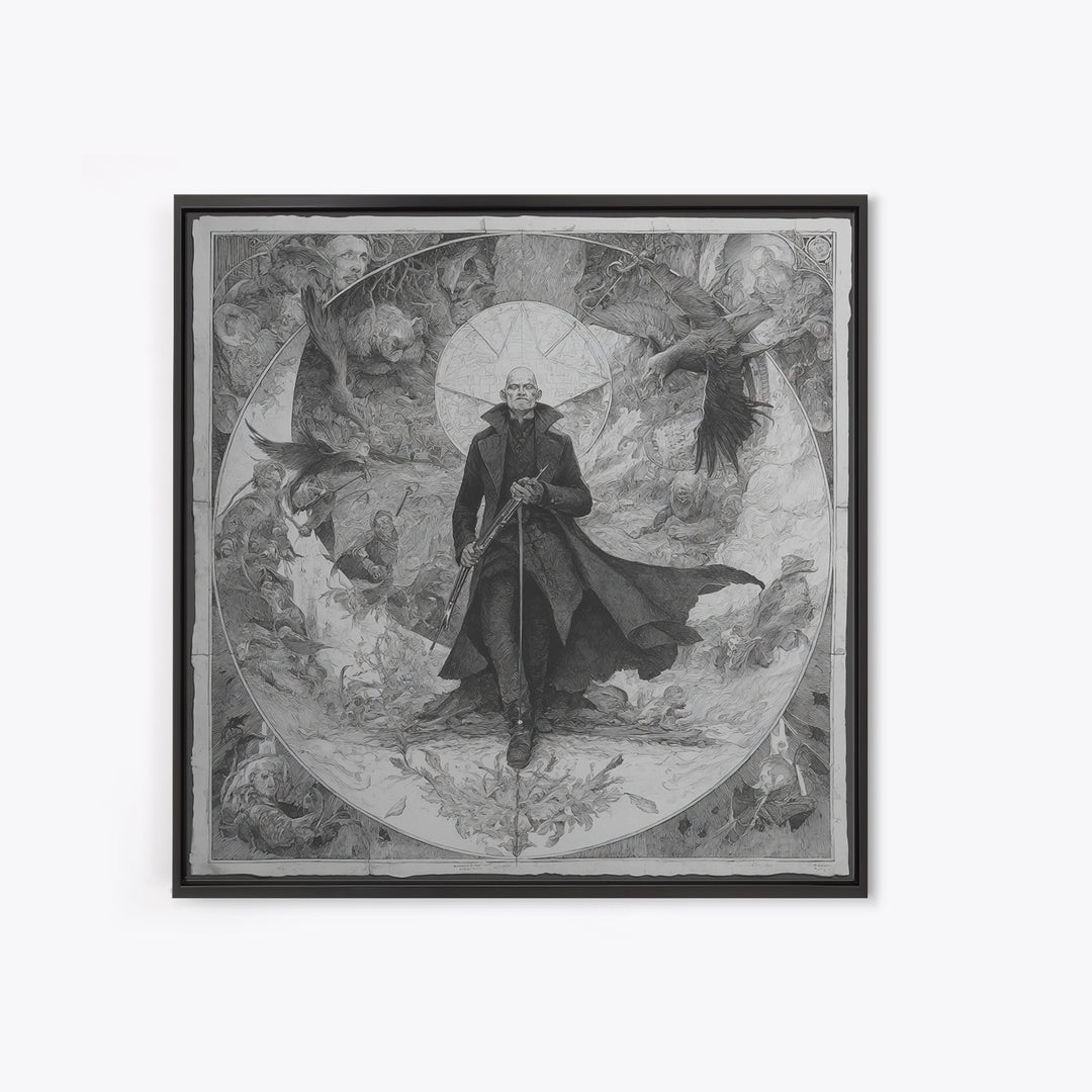 The Ghost Of The Witch Hunter, Symbolist Etching Art, Square Wall Art, Macabre Wall Art, Canvas Print, Halloween Wall Art