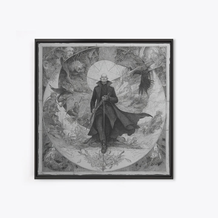 The Ghost Of The Witch Hunter, Symbolist Etching Art, Square Wall Art, Macabre Wall Art, Canvas Print, Halloween Wall Art