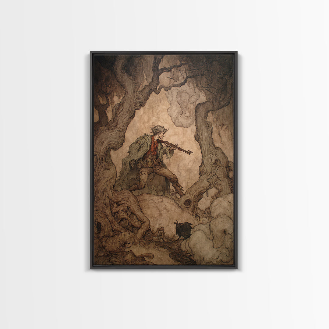 The Ghost Of The Witch Hunter, Gothic Storybook Art, Vertical Wall Art, Gothic Horror Wall Art, Canvas Print, Halloween Wall Art