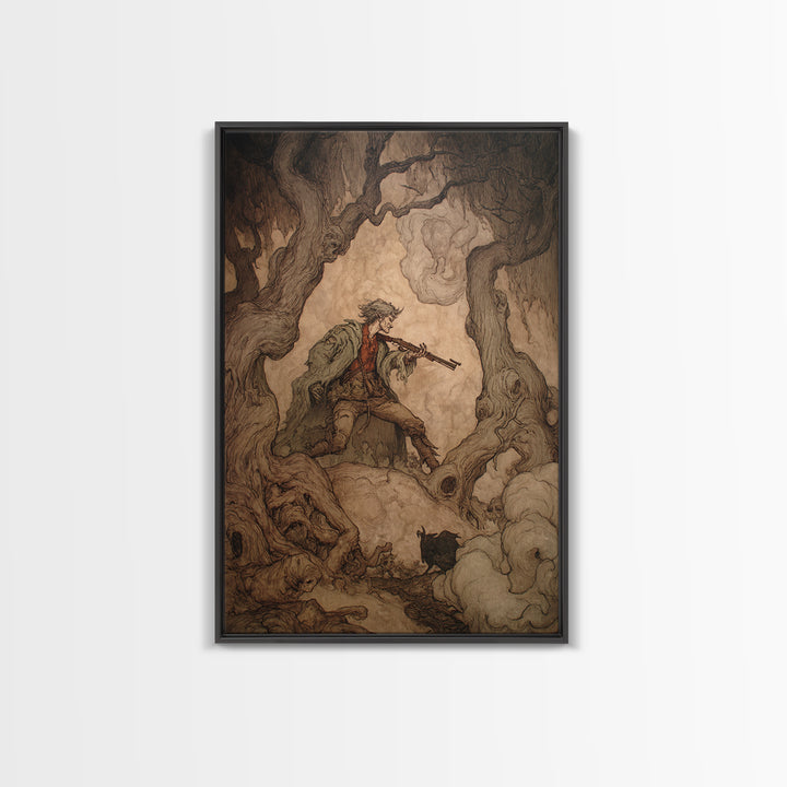 The Ghost Of The Witch Hunter, Gothic Storybook Art, Vertical Wall Art, Gothic Horror Wall Art, Canvas Print, Halloween Wall Art
