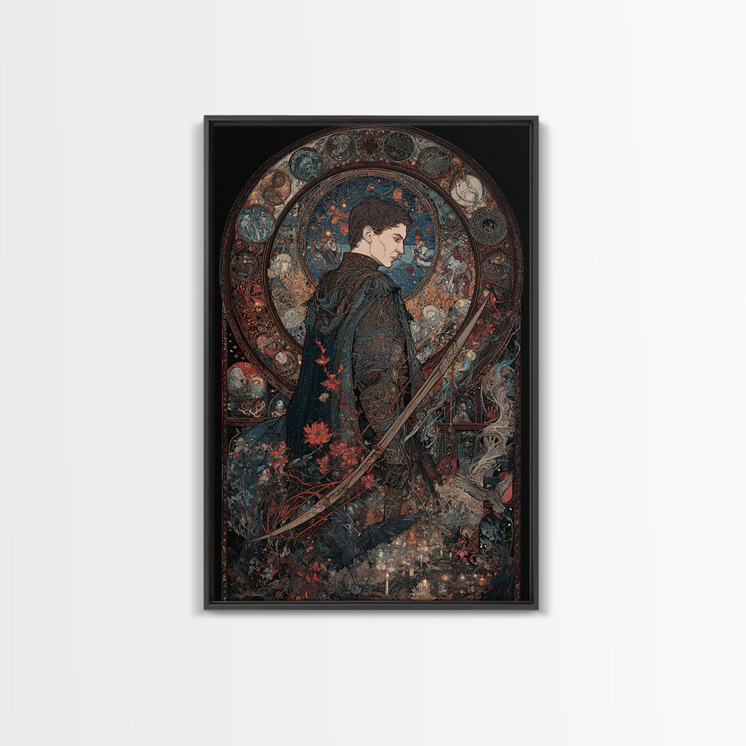 The Ghost Of The Witch Hunter, Stained Glass Gothic Art, Vertical Wall Art, Dark Fantasy Wall Art, Canvas Print, Halloween Wall Art