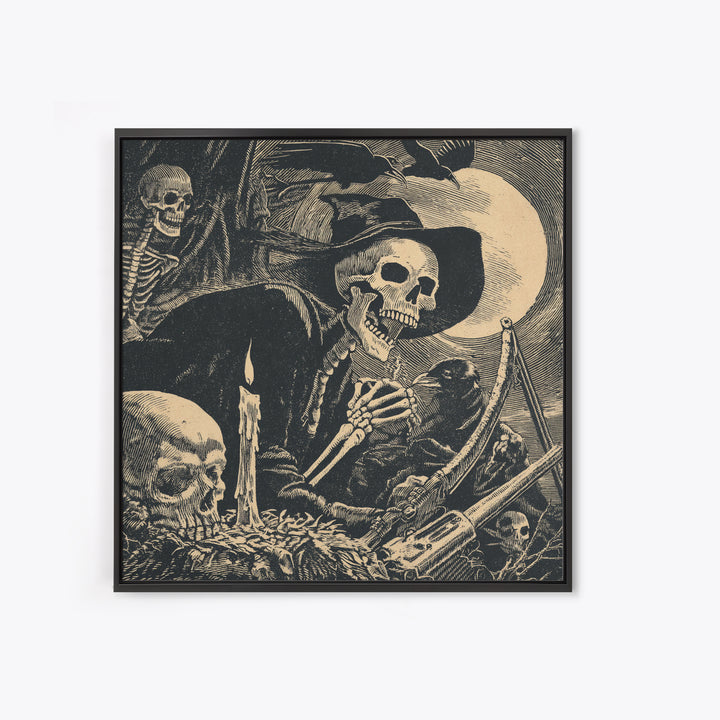 The Ghost Of The Witch Hunter, Macabre Folk Print Art, Square Wall Art, Macabre Wall Art, Framed Canvas Print, Horror Wall Art