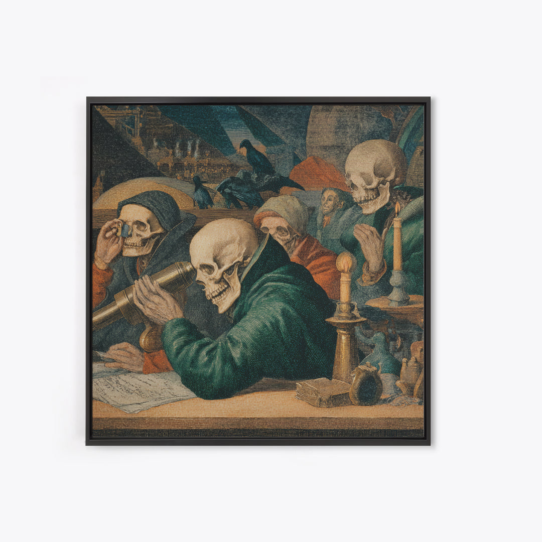The Skull Astronomer, Danse Macabre Art, Square Wall Art, Dark Fantasy Wall Art, Canvas Print, Halloween Wall Art