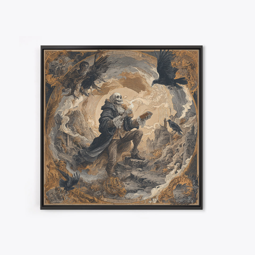 The Skull Astronomer, Baroque Witchcraft Art, Square Wall Art, Dark Fantasy Wall Art, Canvas Print, Halloween Wall Art
