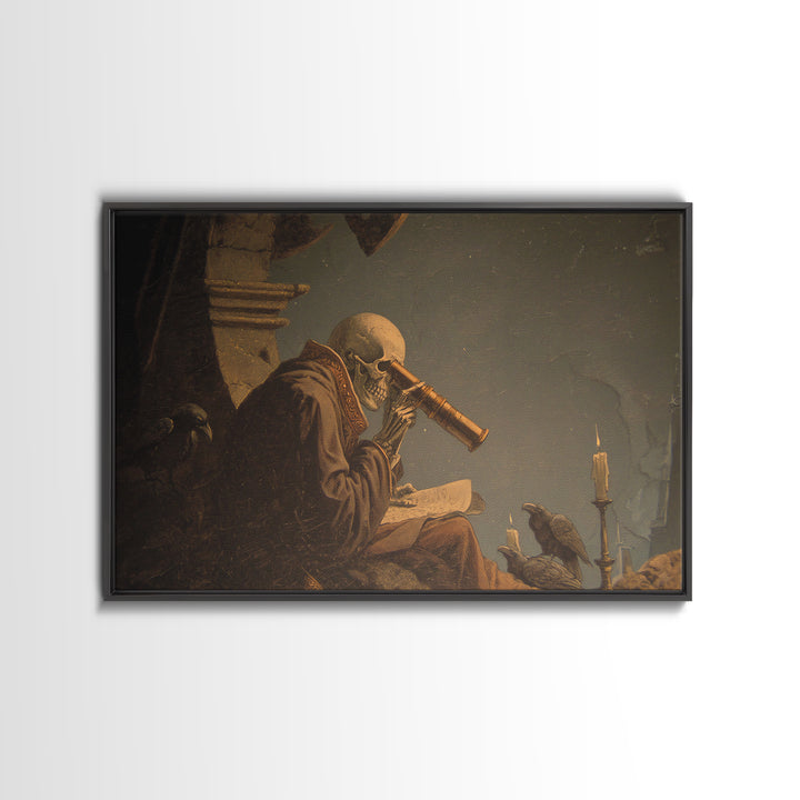 The Skull Astronomer, Romantic Gothic Landscape, Landscape Wall Art, Macabre Wall Art, Framed Canvas Print, Halloween Wall Art