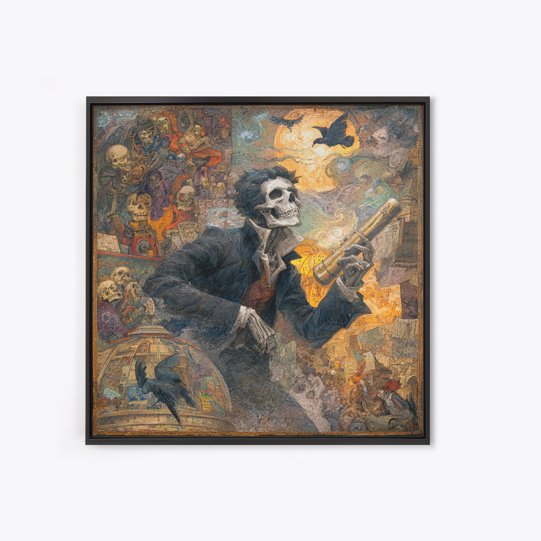 The Skull Astronomer, Grotesque Carnival Art, Square Wall Art, Dark Fantasy Wall Art, Canvas Print, Halloween Wall Art