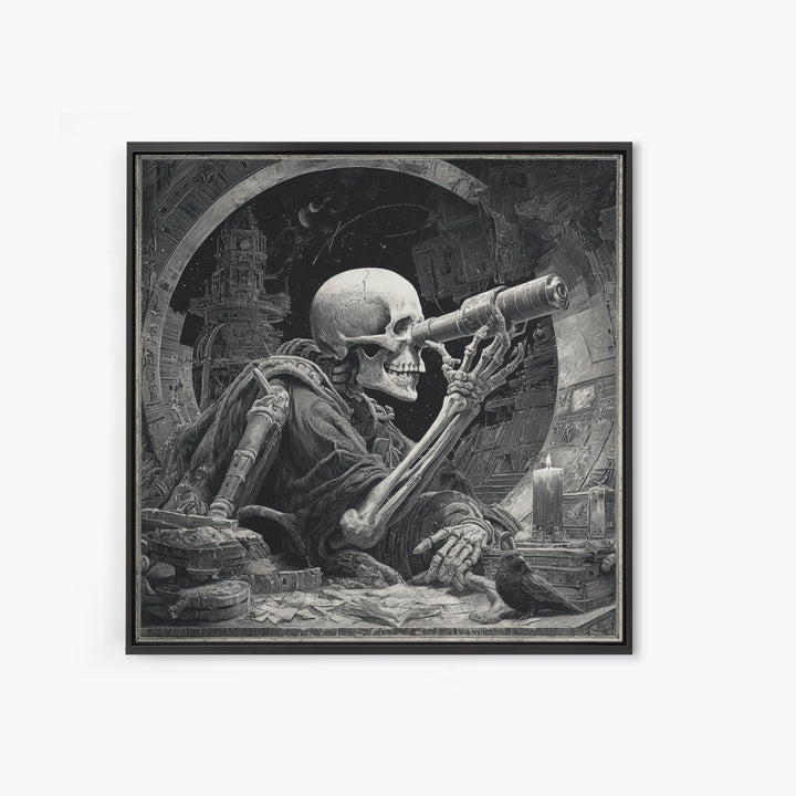 The Skull Astronomer, Biomechanical Horror Art, Square Wall Art, Dark Halloween Decor, Canvas Print, Halloween Wall Art