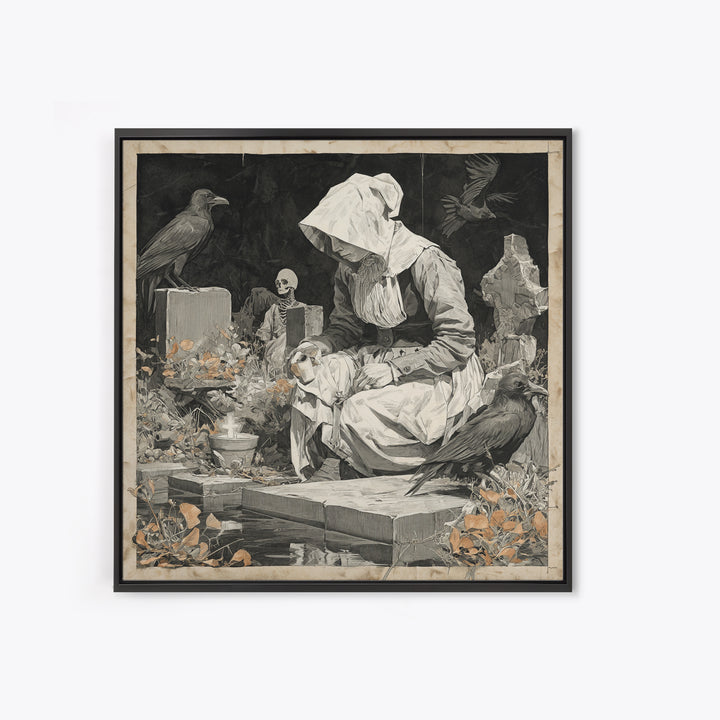 The Cemetery Beekeeper, Danse Macabre Art, Square Wall Art, Dark Fantasy Wall Art, Framed Canvas Print, Horror Wall Art