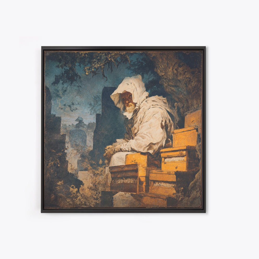 The Cemetery Beekeeper, Baroque Witchcraft Art, Square Wall Art, Macabre Wall Art, Framed Canvas Print, Halloween Wall Art