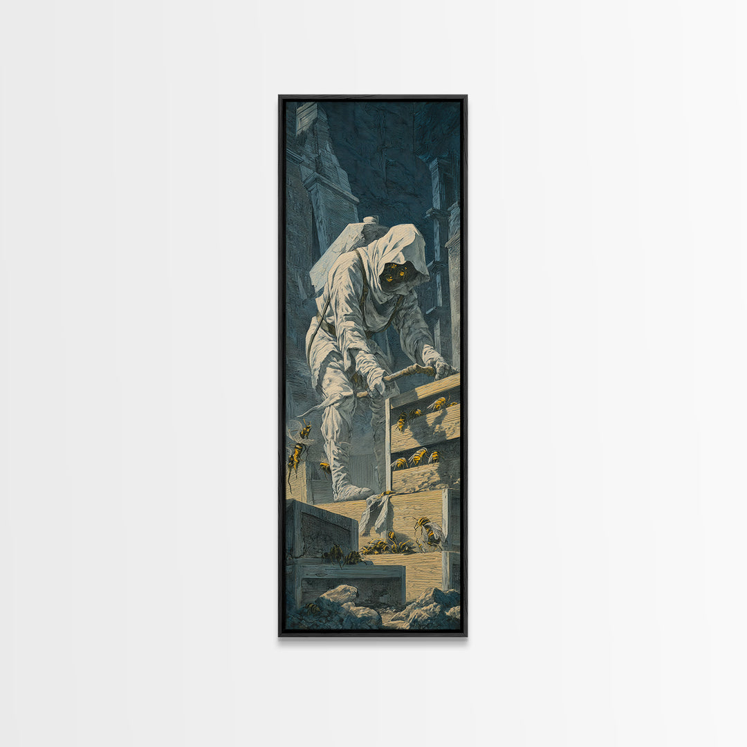 The Cemetery Beekeeper, Architectural Etching Art, Tall Narrow Wall Art, Gothic Horror Wall Art, Canvas Print