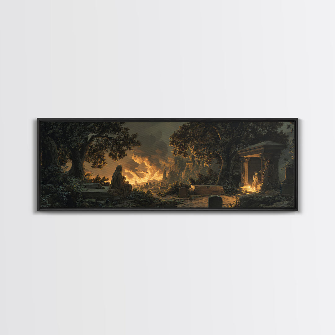 The Cemetery Beekeeper, Apocalyptic Romantic Art, Extra Wide Wall Art, Dark Halloween Decor, Canvas Print, Halloween Wall Art