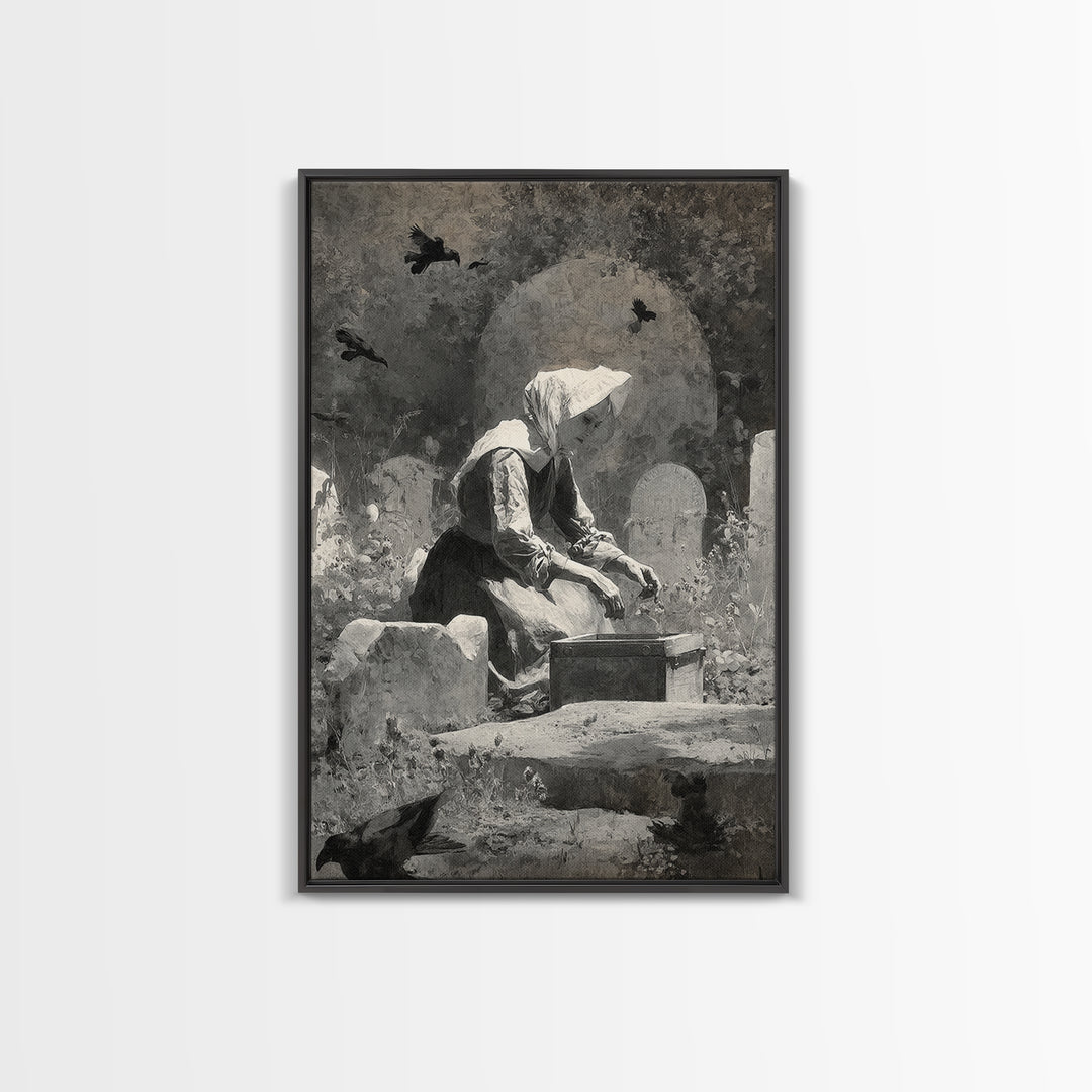 The Cemetery Beekeeper, Symbolist Dream Art, Vertical Wall Art, Macabre Wall Art, Framed Canvas Print, Halloween Wall Art