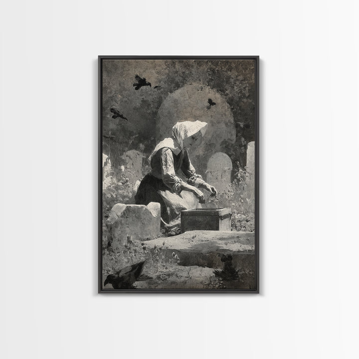 The Cemetery Beekeeper, Symbolist Dream Art, Vertical Wall Art, Macabre Wall Art, Framed Canvas Print, Halloween Wall Art
