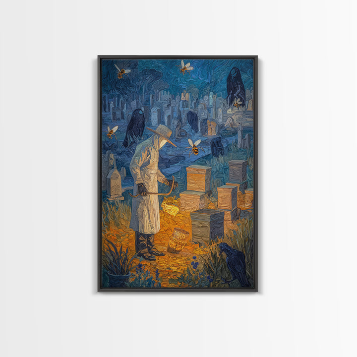 The Cemetery Beekeeper, Expressionist Gothic Art, Vertical Wall Art, Dark Fantasy Wall Art, Canvas Print, Halloween Wall Art