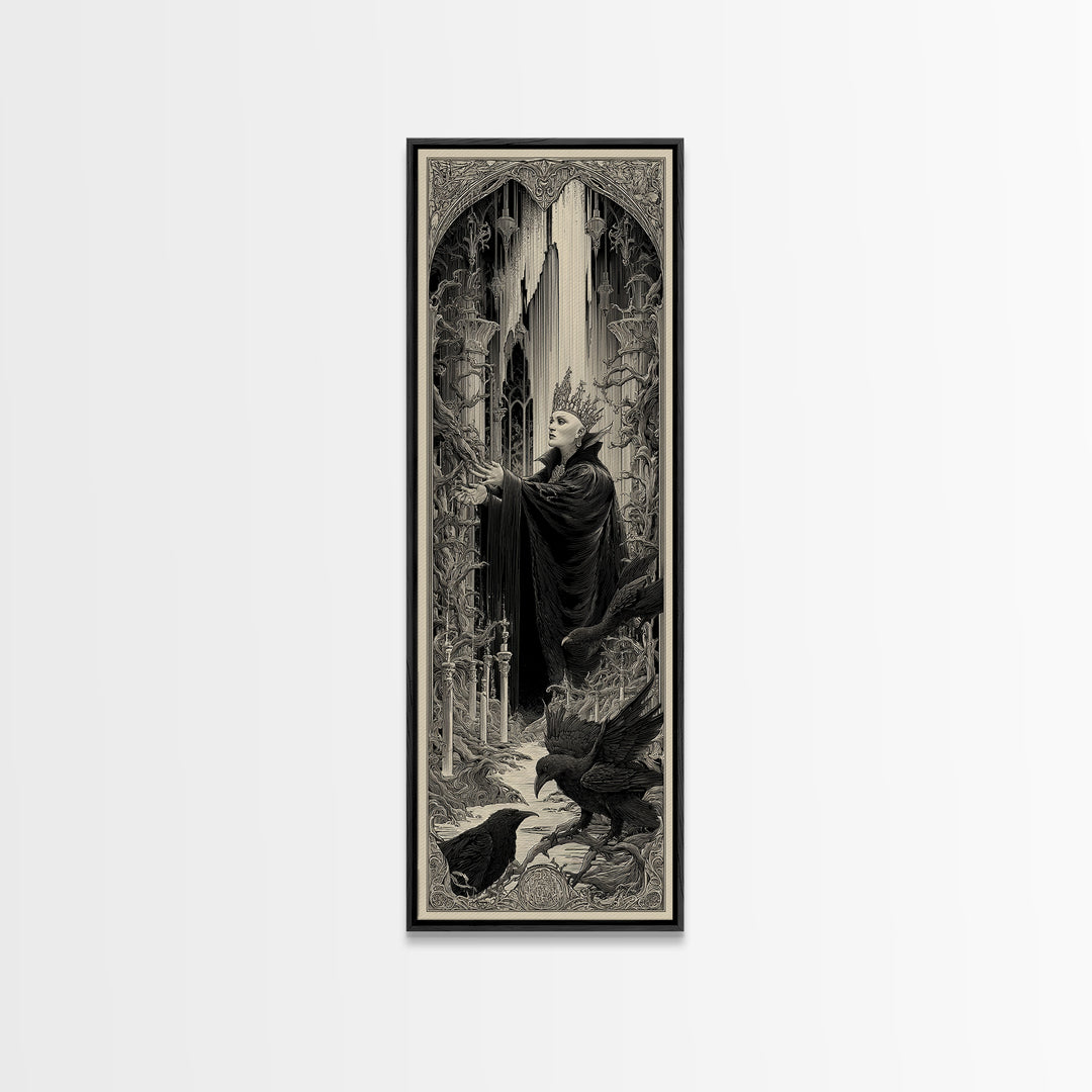 The Thorn-Crowned King, Gothic Engraving Art, Tall Narrow Wall Art, Dark Halloween Decor, Framed Canvas Print, Halloween Wall Art