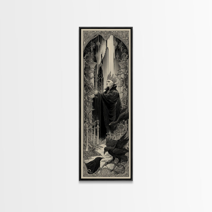The Thorn-Crowned King, Gothic Engraving Art, Tall Narrow Wall Art, Dark Halloween Decor, Framed Canvas Print, Halloween Wall Art
