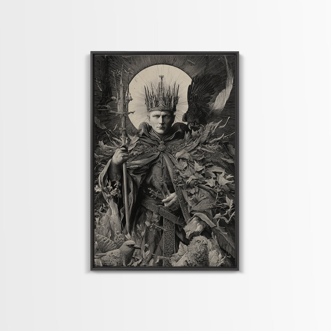 The Thorn-Crowned King, Renaissance Engraving Art, Vertical Wall Art, Dark Halloween Decor, Canvas Print, Halloween Wall Art