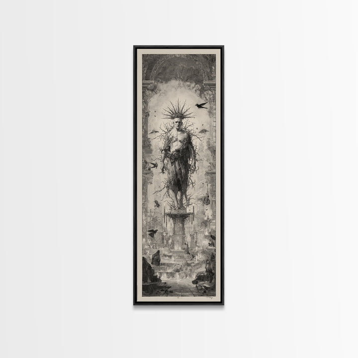The Thorn-Crowned King, Architectural Etching Art, Tall Narrow Wall Art, Gothic Horror Wall Art, Canvas Print