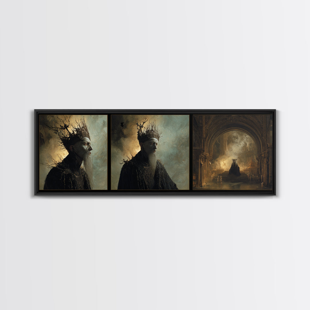 The Thorn-Crowned King, Apocalyptic Romantic Art, Extra Wide Wall Art, Dark Fantasy Wall Art, Canvas Print, Halloween Wall Art