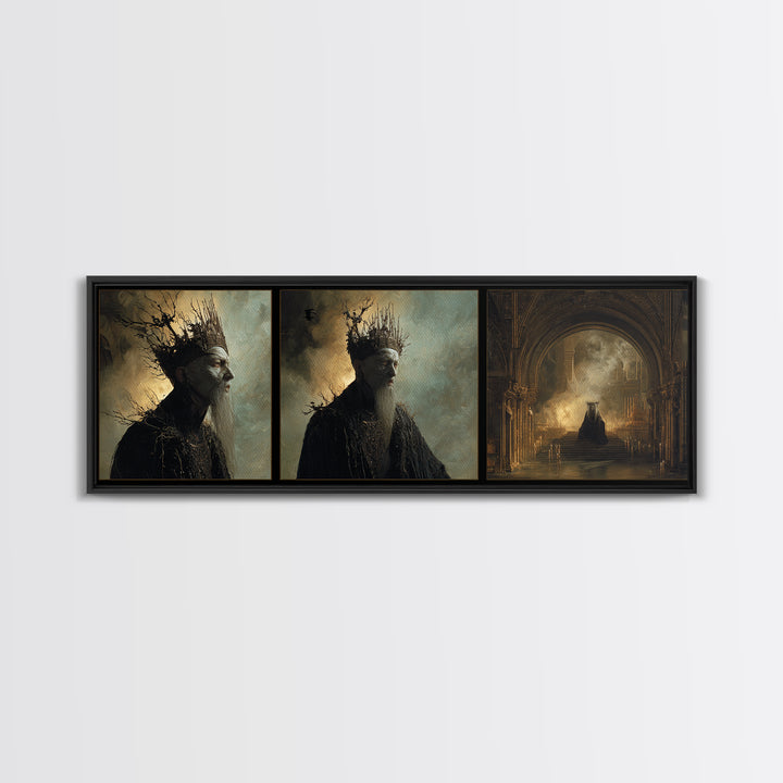The Thorn-Crowned King, Apocalyptic Romantic Art, Extra Wide Wall Art, Dark Fantasy Wall Art, Canvas Print, Halloween Wall Art