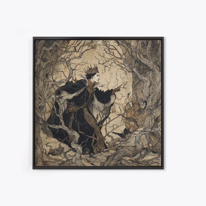 The Thorn-Crowned King, Gothic Storybook Art, Square Wall Art, Macabre Wall Art, Canvas Print, Halloween Wall Art, Spooky Wall Decor