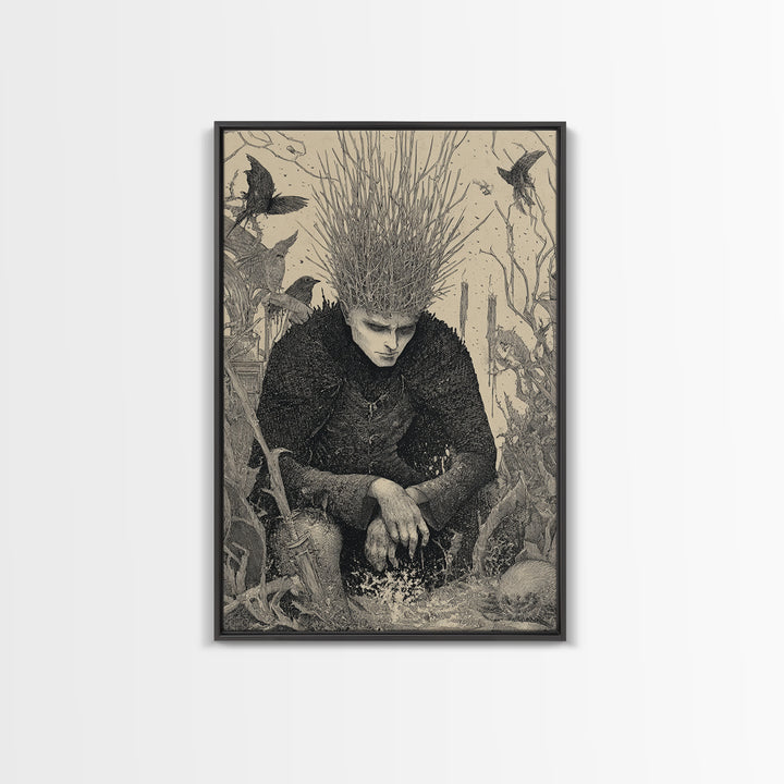 The Thorn-Crowned King, Victorian Macabre Art, Vertical Wall Art, Dark Fantasy Wall Art, Framed Canvas Print, Halloween Wall Art