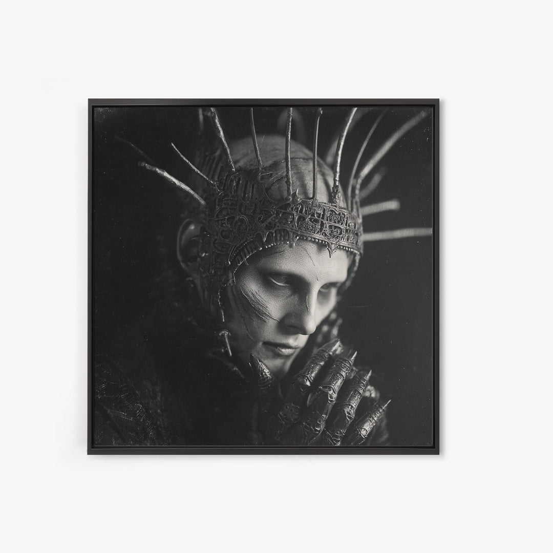 The Thorn-Crowned King, Biomechanical Horror Art, Square Wall Art, Gothic Horror Wall Art, Framed Canvas Print, Halloween Wall Art