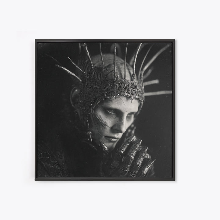 The Thorn-Crowned King, Biomechanical Horror Art, Square Wall Art, Gothic Horror Wall Art, Framed Canvas Print, Halloween Wall Art